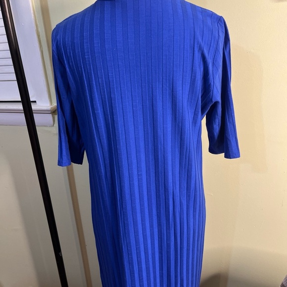 Eileen Fisher Ribbed Mock-Neck Dress Royal Blue Size medium Shift Short Sleeve - Picture 5 of 13